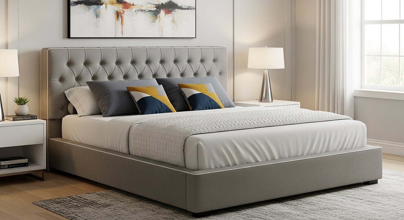 Contemporary bedroom with upholstered platform bed