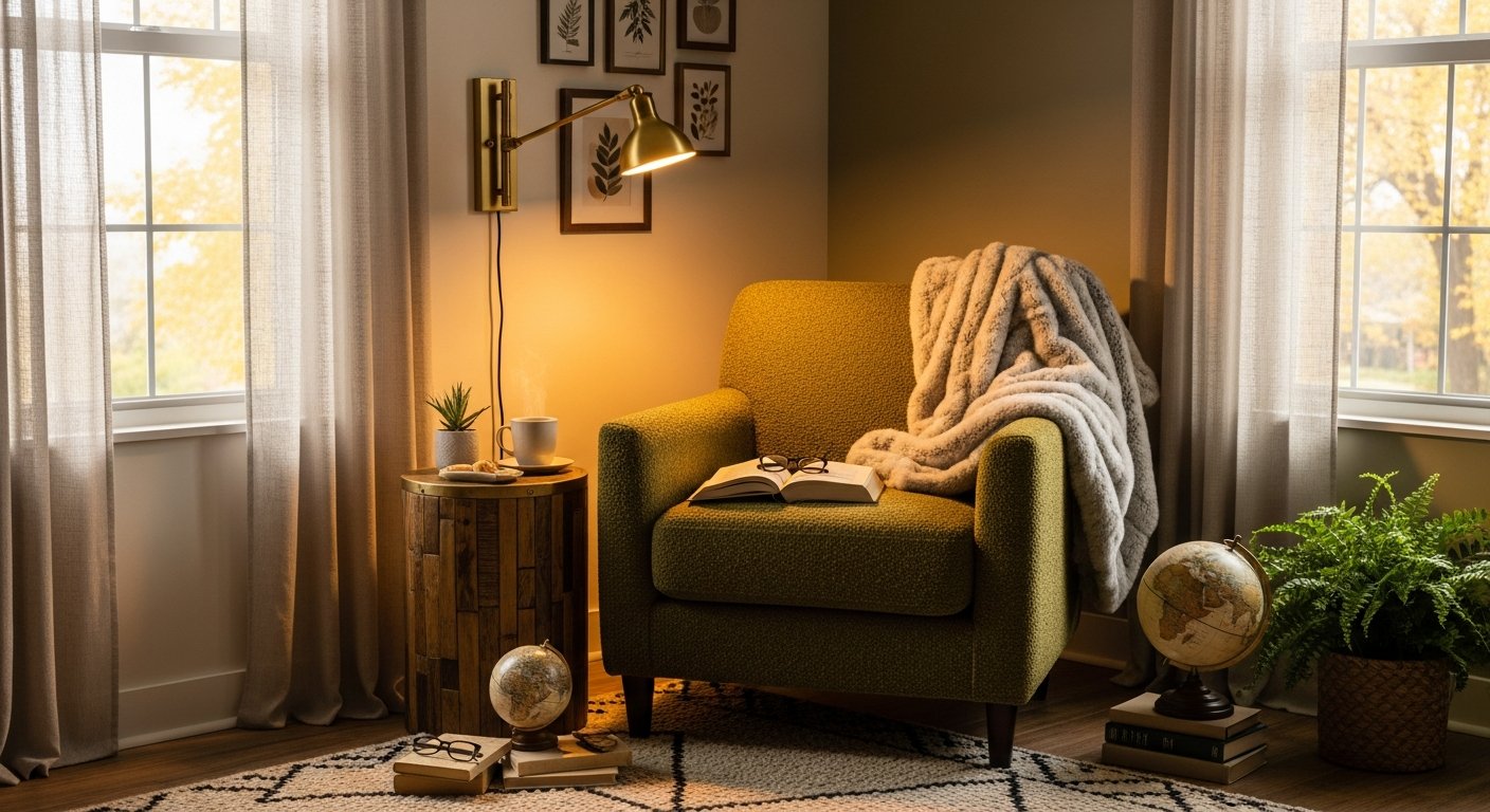 Cozy reading nook with accent chair