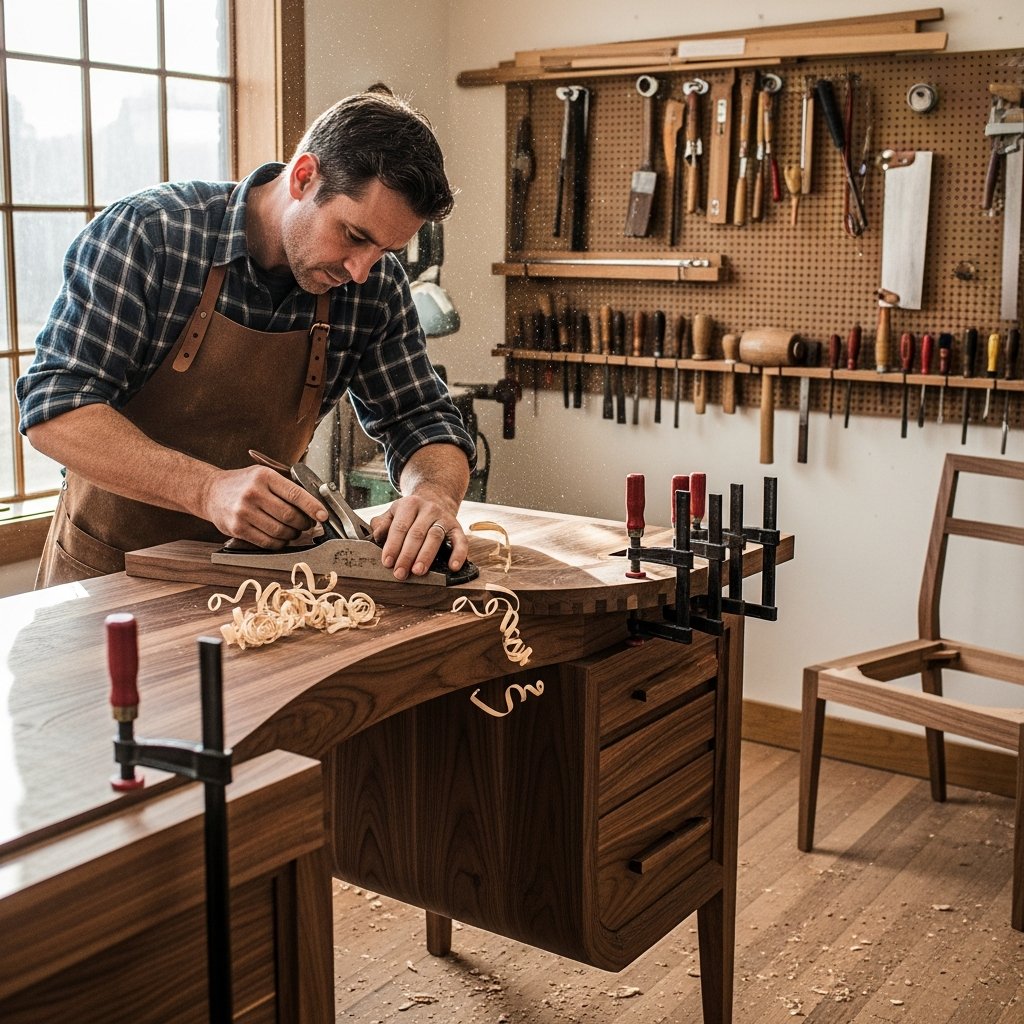 Craftsman working on custom furniture piece